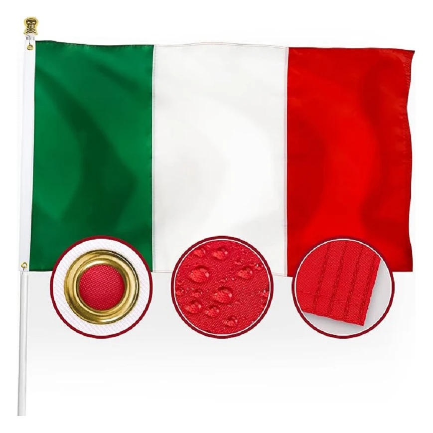 Embroidery 210D Nylon Italy National Country Flag Italian Flag, 3x5Fts Heavy Duty