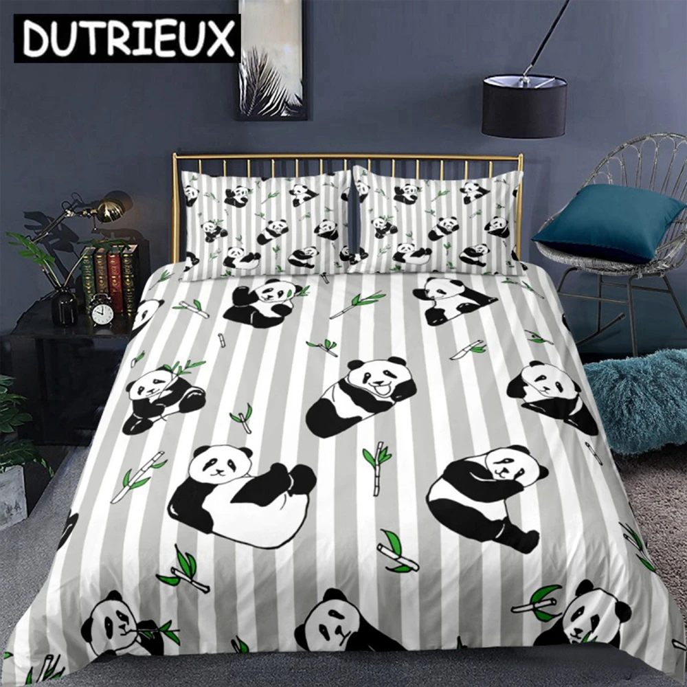 

Cartoon Panda Bedding Set Cute Printed Animal Pattern Duvet Cover And Pillowcase Comforter Bedclothes 2/3pcs Kids Child Gift