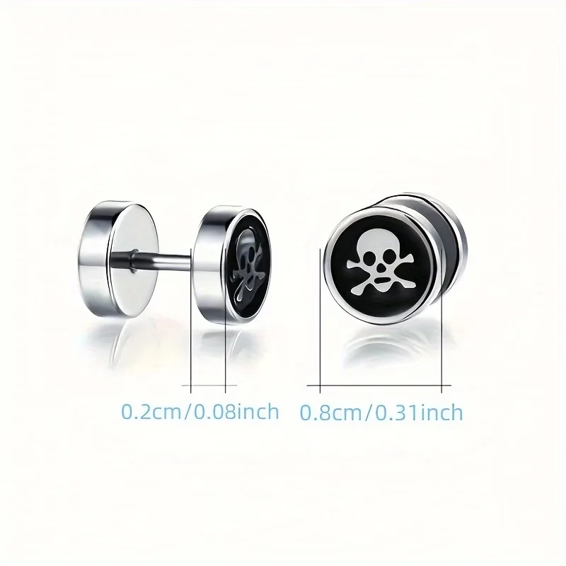1 Pair of Skull Street Gothic Stainless Steel Stud Earrings, Festive Fashion Earrings for Men and Women Everyday Outfit Jewelry
