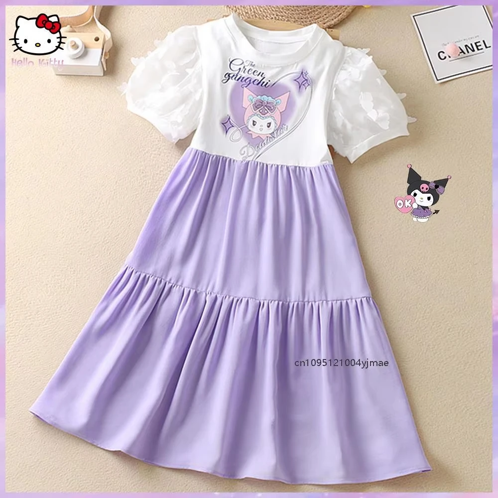 

Sanrios Kawaii детское платье для девочек аниме мультфильм Куроми подростковая мода колледж милый стиль студенческое платье с пышными рукавами и короткими рукавами