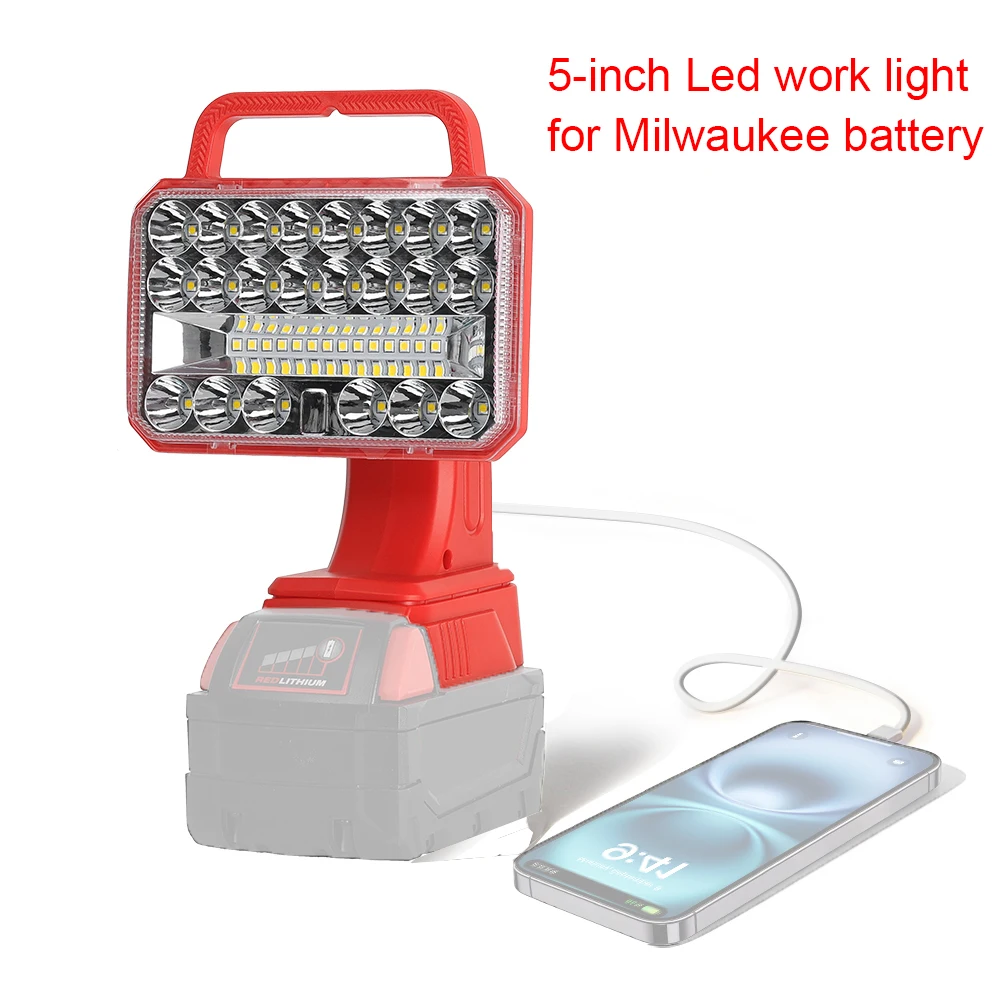 18W Work Light Compatible with Milwaukee M18 18V Lithium-Ion Batteries, 2000LM Flashlight with USB Port, Spotlight (no Battery)