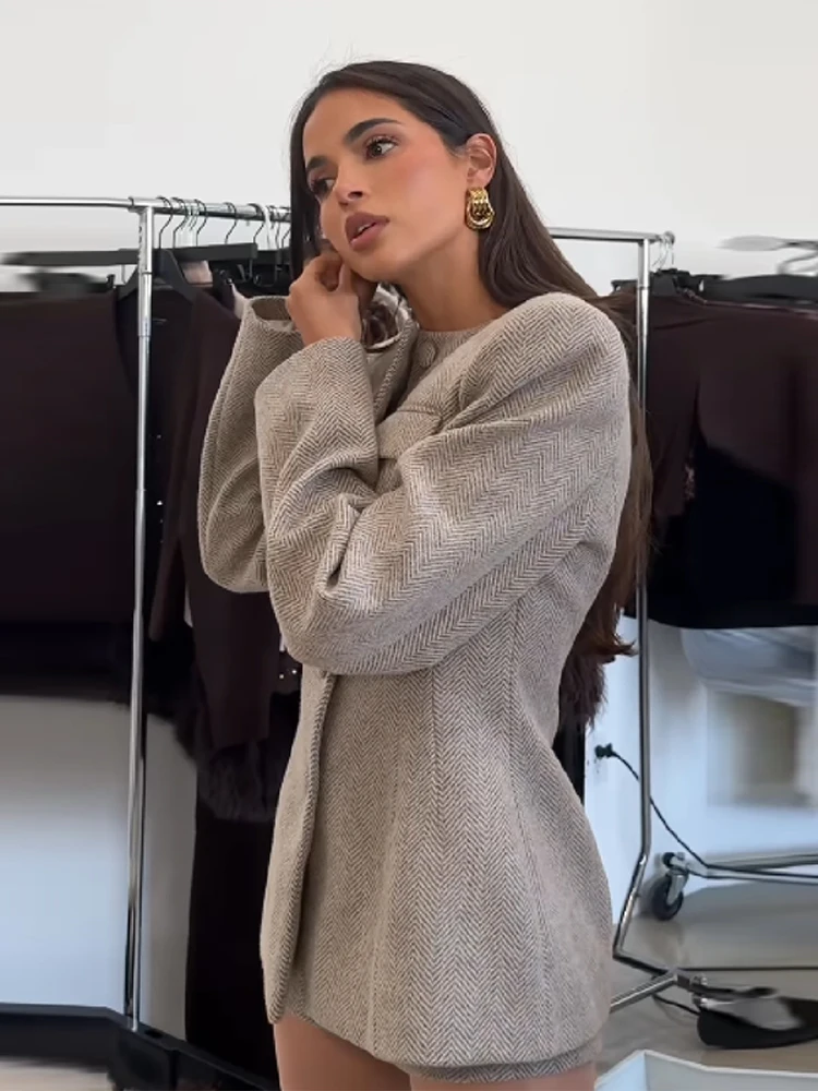 

Осень-зима, изысканный пиджак с подплечниками, женская модная куртка с завязкой на талии, классическая офисная уличная одежда с узором «елочка» на пуговицах