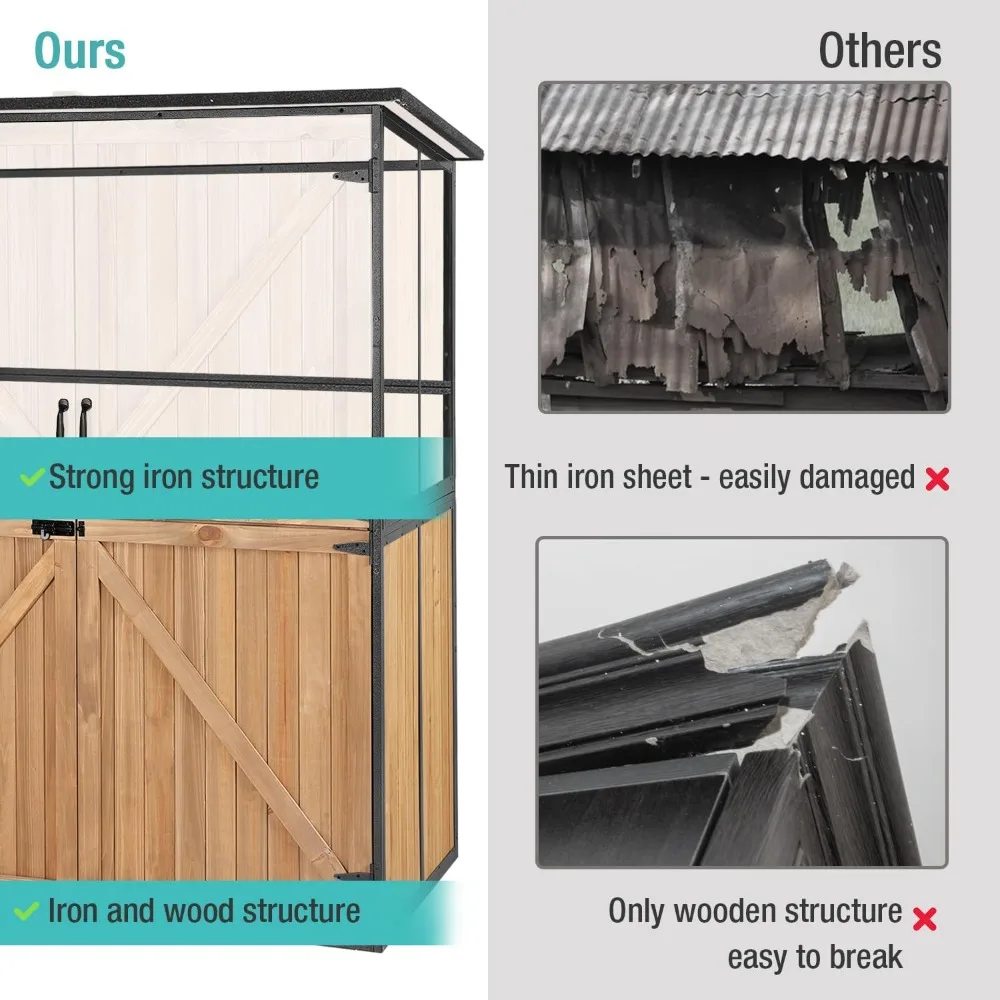 سقيفة حديقة بإطار معدني قوي مع رفوف قابلة للتعديل وخزانة تخزين الدراجة #3