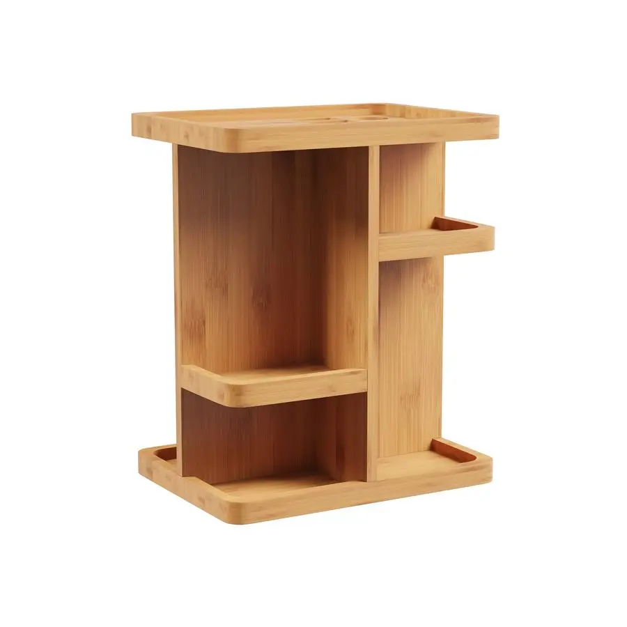 

Organizer Rotating EcoFriendly Compact Modern Bamboo Skincare Cosmetic and Vanity Carousel for Bedroom, Bathroom, and Dorm by