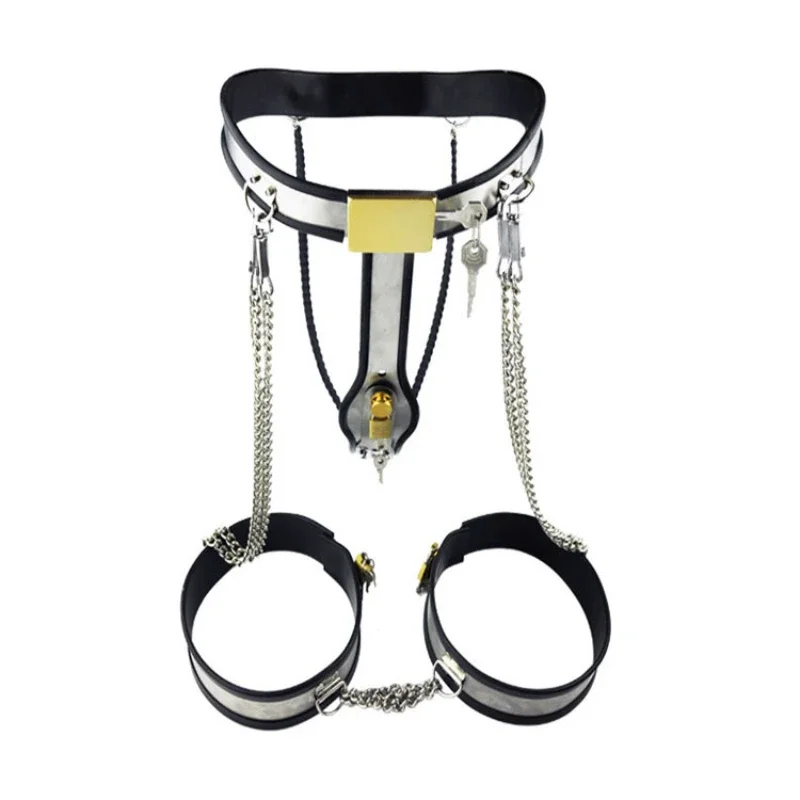 Female Chastity Belt Pants Thigh Ring Cuffs BDSM Bondage Stainless Steel Metal Restraint Device Erotic Sex Toys For Women Adults