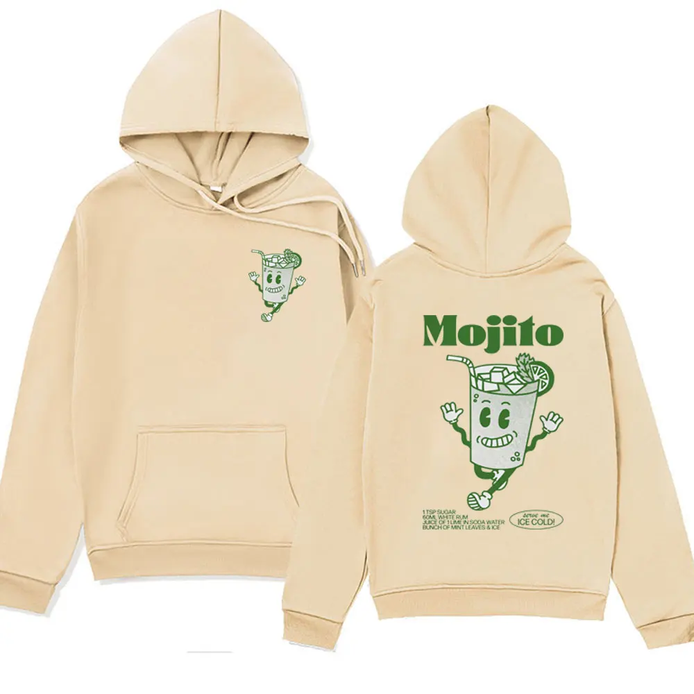 Funny Mojito Cocktail Print Hoodie Men Women's Fall and Winter Fleece Sweatshirt Fashion Oversized Long Sleeve Hoodies Male Tops