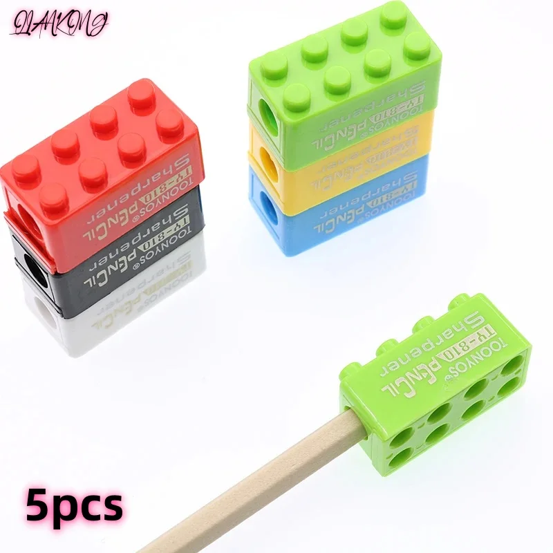 New 5pcs Building Blocks Pencil Sharpener Cartoon Plastic Children's Office And School Supplies Student Stationery Random Supply