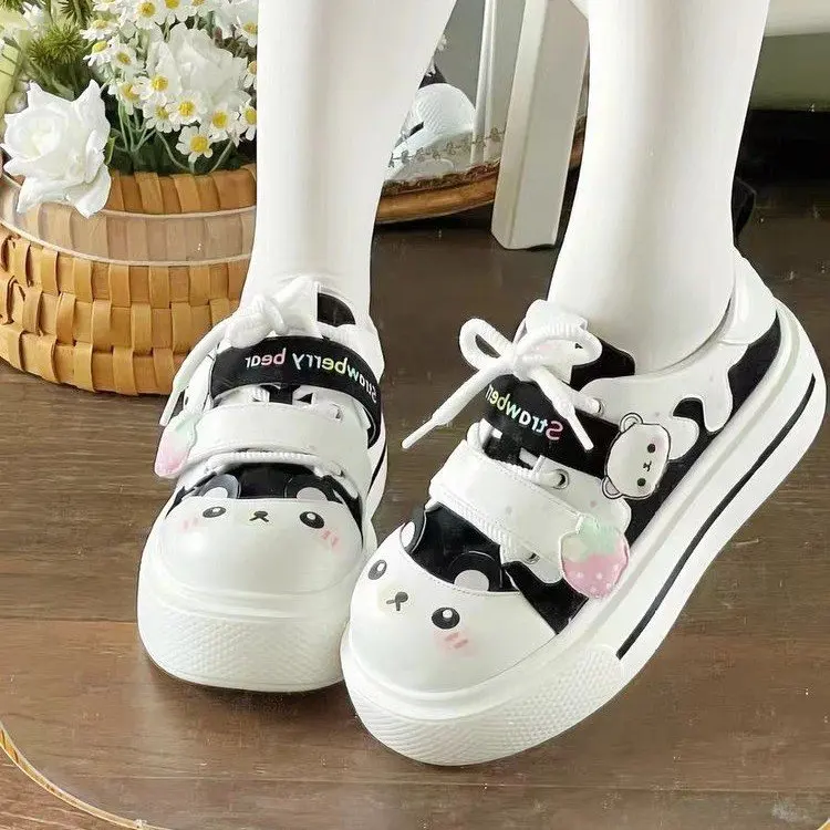 

Stberry Bear Canvas oes Женские повседневные кроссовки для студентов, всесезонные низкие кроссовки с эластичной застежкой и резиновой подошвой