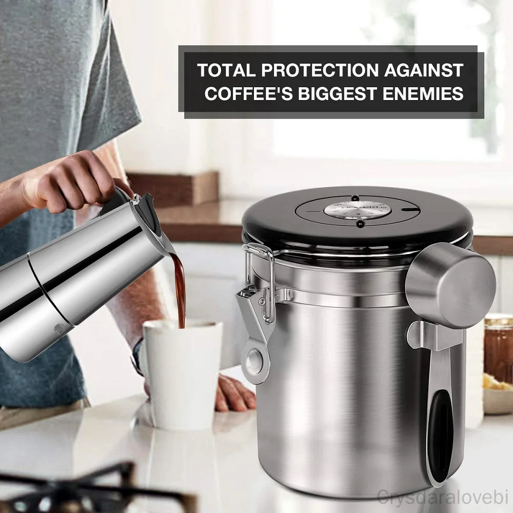 

Coffee Storage Container Airtight Stainless Steel Vault Coffee Bean Canister with CO2 Valve to Keep Beans Fresh Grains Candy Jar