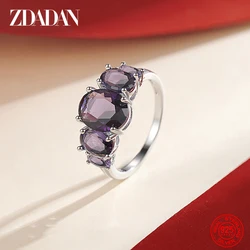 ZDADAN 925 Sterling Silver Amethyst Finger Ring For Women Fashion Wedding Jewelry Gifts