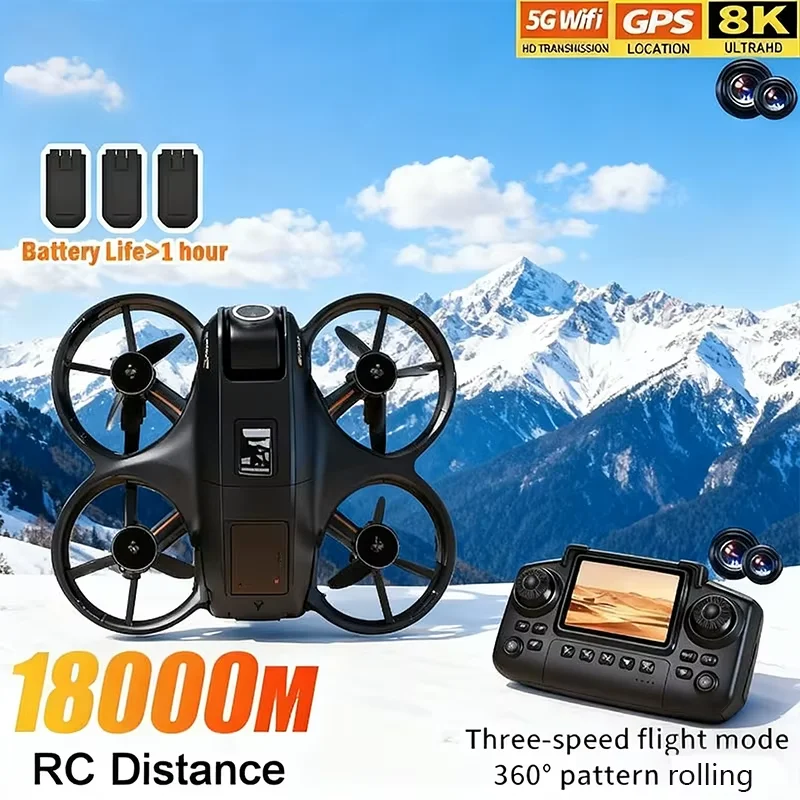 Drone GPS YL3 avec plusieurs batteries, caméra HD 8K avec écran, longue durée de vie de la batterie, télécommande, évitement d'obstacles, quadricoptère aérien jouet