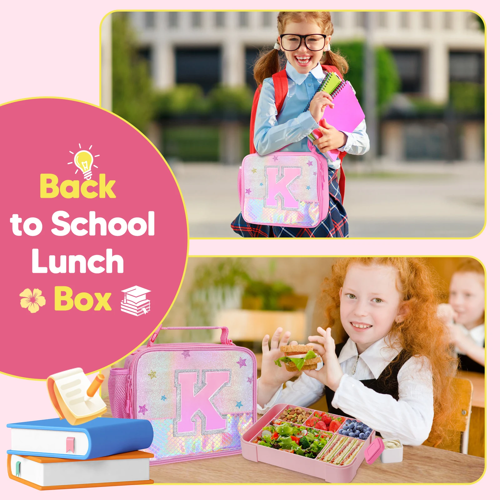 Cute Children Lunch Box Portable Lunch Bag Set Thermal Bag Durable Waterproof Picnic Bag Lunch Box For Girls School Microwave