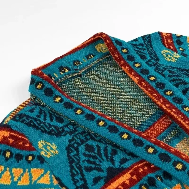 เสื้อคลุมคาร์ดิแกนถักลายทางแบบใหม่ สไตล์เวเฮโล่ สไตล์ชาติพันธุ์ ความยาวปานกลาง ผ้าคลุมไหล่