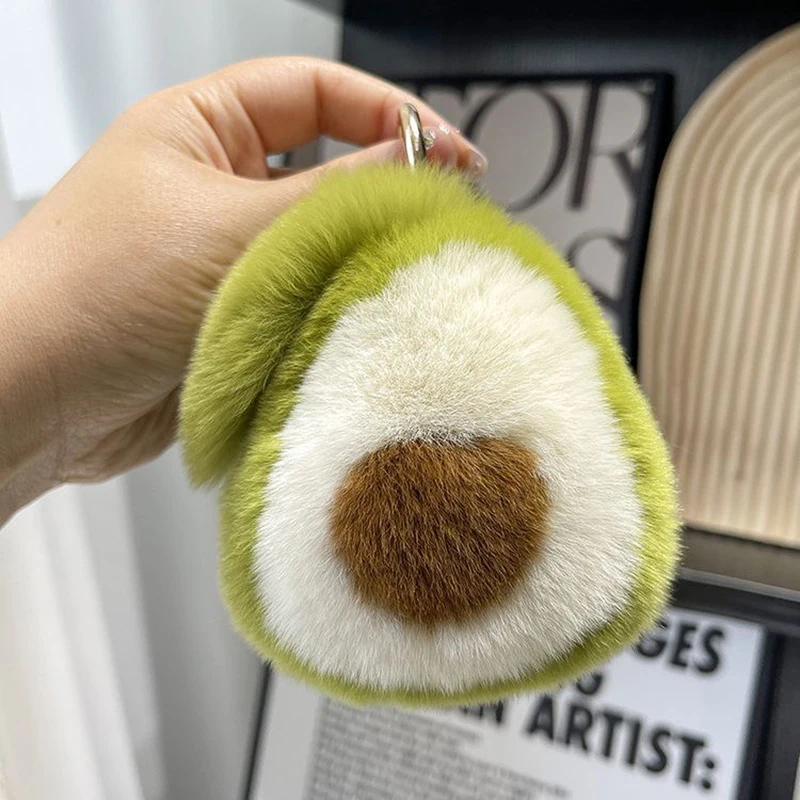 2024 Fashion New Style Cute Imitation Otter Rabbit Hair Avocado Car Key Chain Pendant Female Gift Plush Doll Book Bag Charm