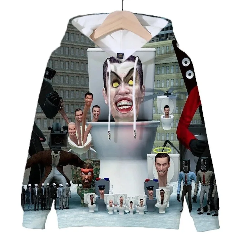 2025 العصرية والشعبية ثلاثية الأبعاد لعبة Skibidi المرحاض طباعة مقنعين البلوز بلوزة كاجوال بأكمام طويلة ملابس رياضية #5