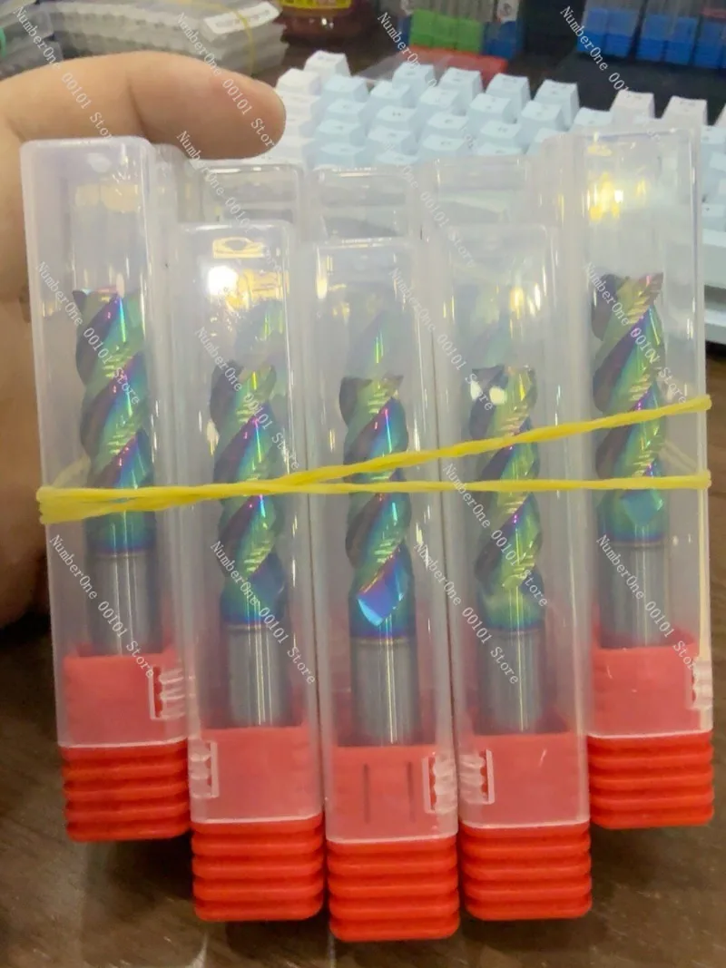 10×75mm 3 Flutes Colorful Coated Aluminum Milling Cutter Solid Carbide End Mill, Pack of 10