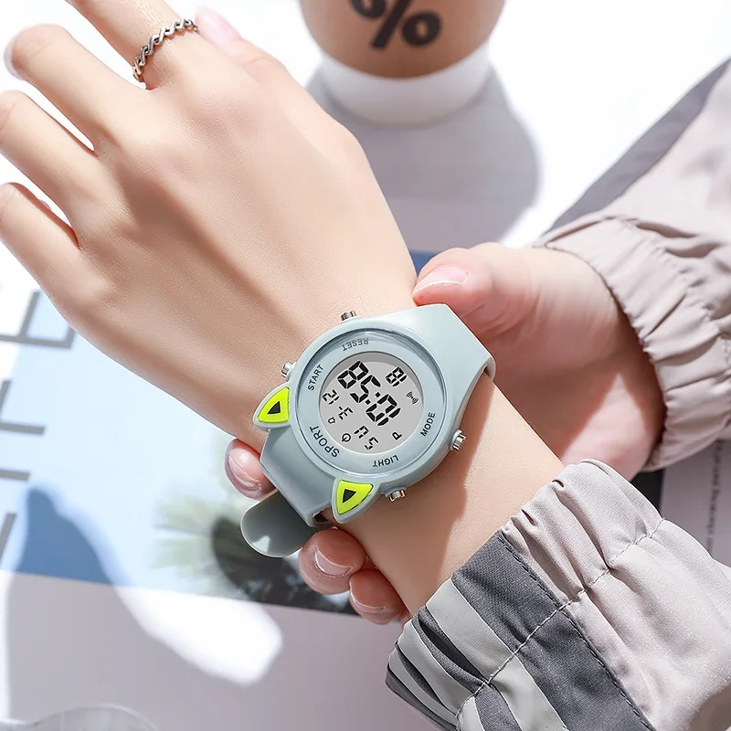 Cat-Ear Kids Watch with Bracelet Waterproof Digital Watch LED Sports Electronic Wristwatch for Girls Boys Students Children Gift