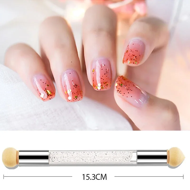 قلم رسم على الأظافر برأسين ، تظليل متدرج ، فرشاة تنقيط ، مقبض حجر الراين ، أدوات رسم ، فرشاة مانيكير ، 1: 10