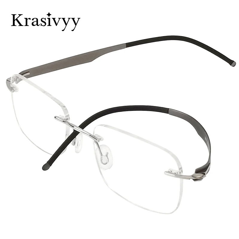 Krasivyy Screwless Pure Titanium Rimless Glasses Frames Men Square Ultralight Prescription Eyeglasses Women New Optical Eyewear