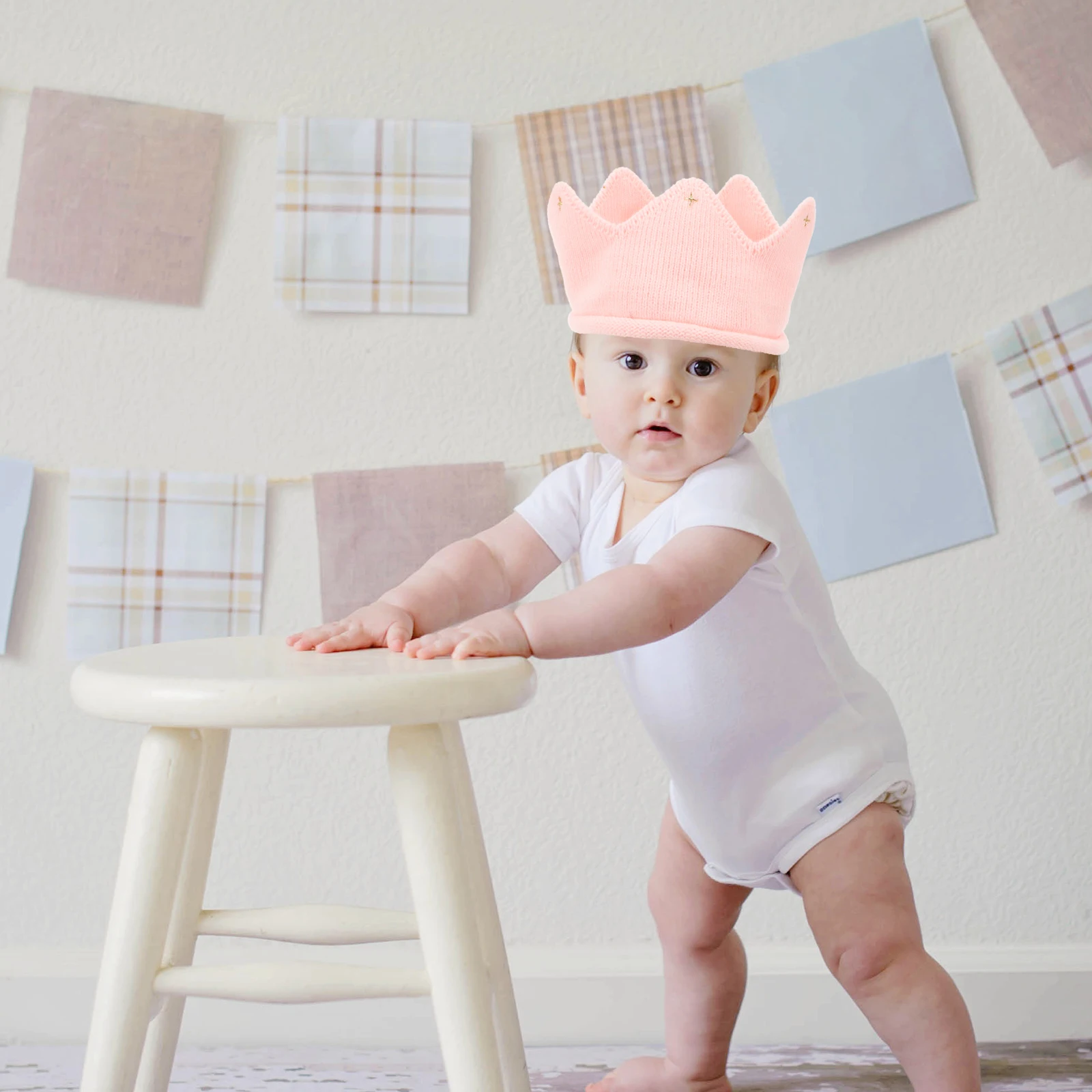 

Baby Crown Knit Hat 1 Piece Thick Warm Knitted Hat for Newborns Soft for Daily Wear Or Celebrations Pink Baby Knit