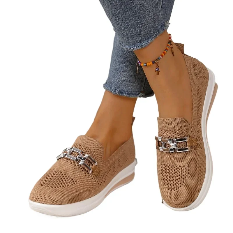 Vulkanisierte Damenschuhe 2025, Mesh, Übergröße, Damen-Plattform-Turnschuhe, runde Zehenschuhe, weiblich, Metall, niedriger Absatz, Damen-Freizeitschuhe