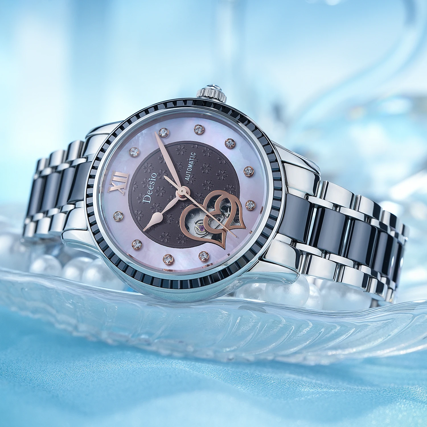 

Deesio Ladies Automatic Mechanical Skeleton Watch Stainless Steel Bracelet Dial Waterproof 50M Luxury Valentine Gift for Women