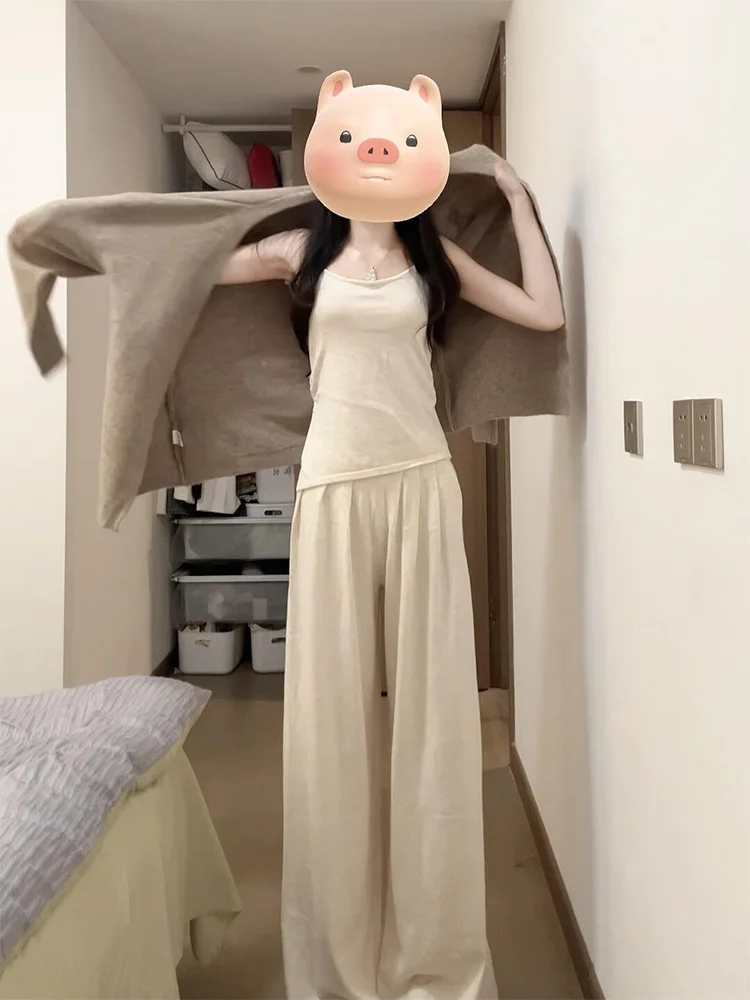 

Женский вязаный кардиган-комплект: мягкий, свободный крой, длинный рукав, V-образный вырез, смесь полиэстера, осень-зима, новинка