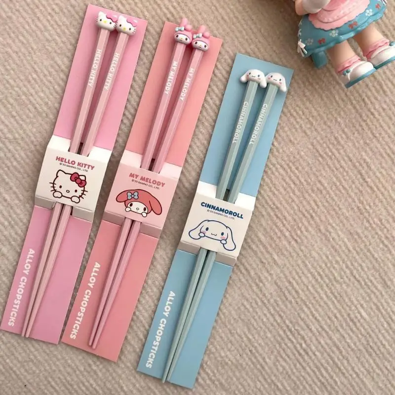 Sanrio Hello Kitty Melody Alloy Chopsticks Cinnamoroll Meal-Sharing Special Non-Slip Couple Style Chopsticks Kitchen Utensils