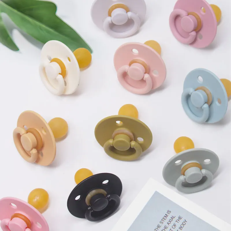 Baby Pacifier Latex Material Round Nipple More Soft Taste Close To Mom's Breast 100% Bpa Free With PP Round Baffle Handle