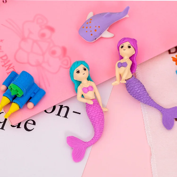 Disney Princess Coral Ocean Eraser Creative Set Student Eraser Cute Stationery Office School Supplies Korean Children Eraser