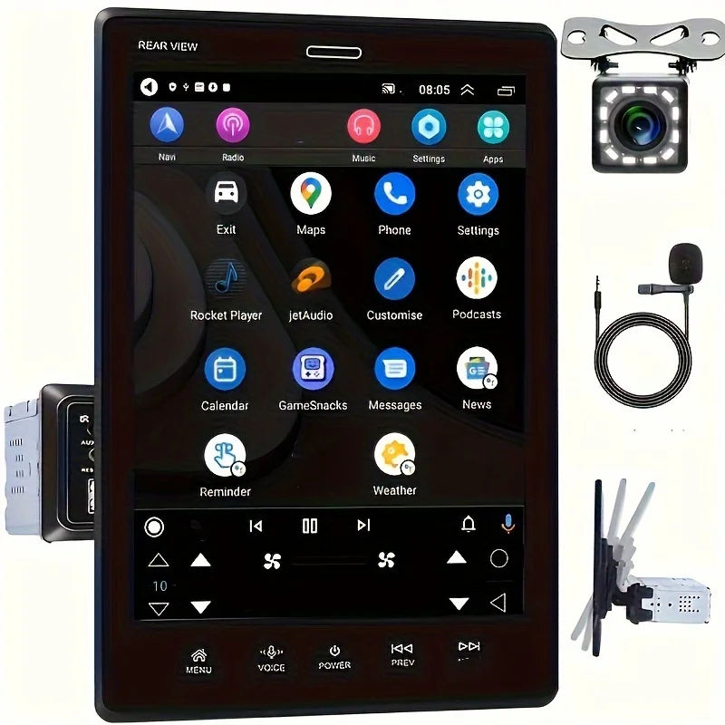 

9.5-Inch Vertical Detachable Touchscreen Car Radio with FM, Mirror Link, TF/USB/AUX Inputs, And a Backup Camera