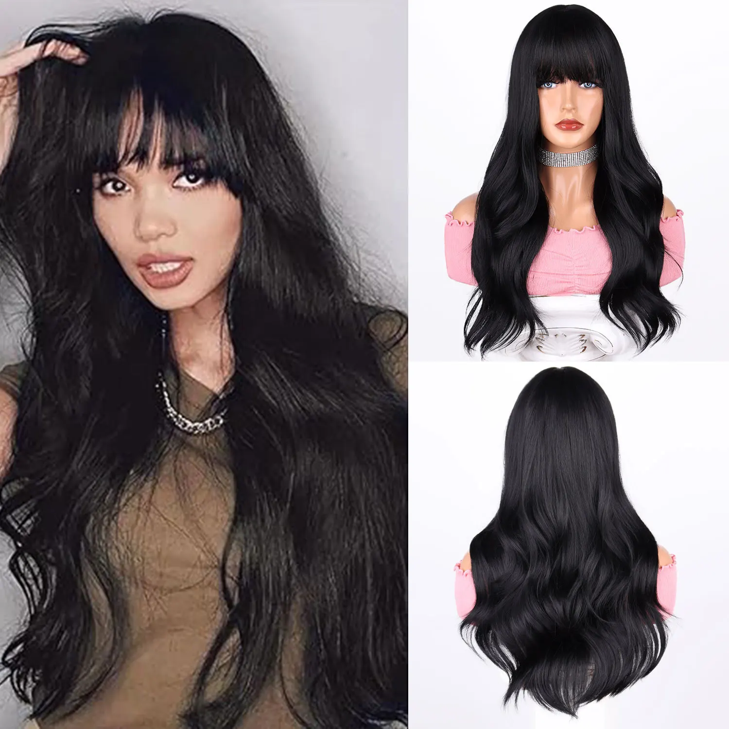 

Temperament micro-roll wig European and American Qi bangs big wave headgear chemical fiber wig wholesale spot