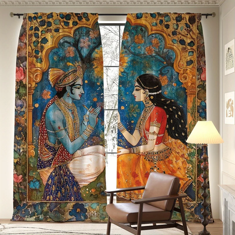 VIKAMA 2-Piece Indian Mythology Curtains, Suitable For Bedroom And Living Room As Blackout Curtains For Home Decoration.