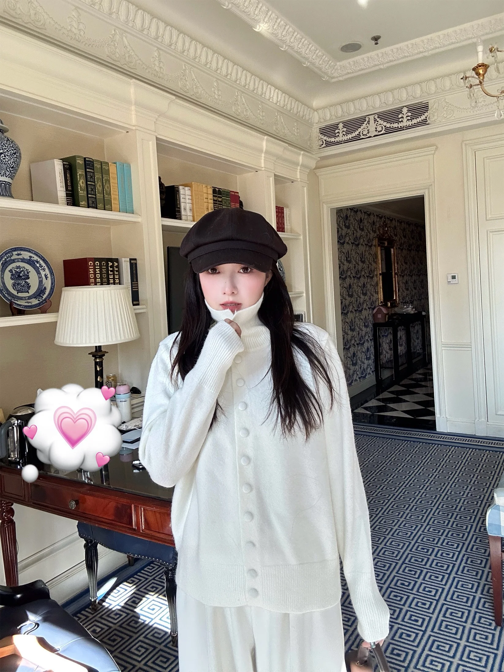 

KangKang High Collar Open Cardigan Women's Pure Color Button Warm Slimming Inner Wear Casual Commute Sle Long Sve Sweater