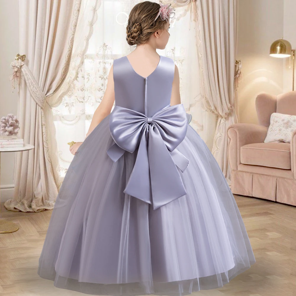 Toddler Girl Long Dress Baby Girl One Year Birthday Party Bow Beading Dinner perform attend Bridesmaid Wedding Flower Long Dress