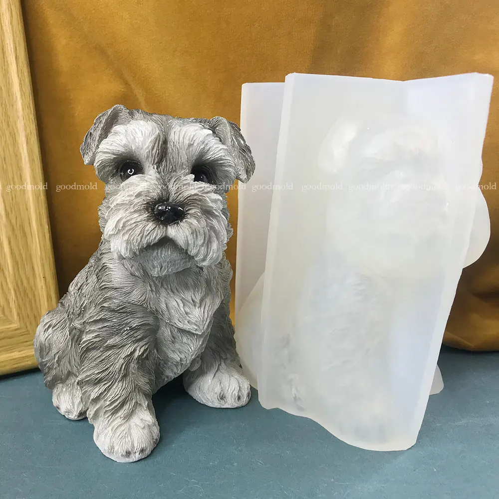 15cm Sznaucer Pies Silikonowa Forma 3D Zwierzęta Gips Żywica Epoksydowa Ozdoba Glina Forma Miłośnik Psów DIY Mochi Squishy Toy Molds