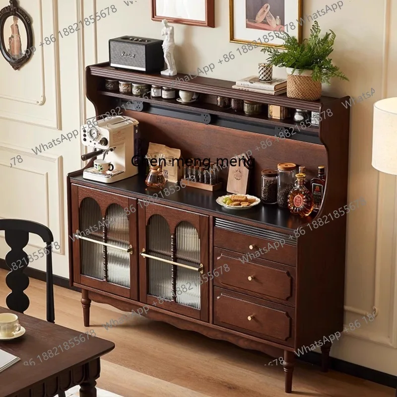 

Medieval solid wood dining side cabinet French retro wall integrated storage living room cabinet tea cabinet