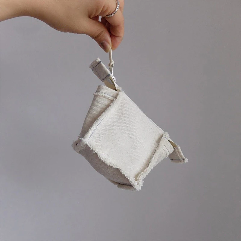 Ins White Small Thicken Canvas Coin Bags Purse Mini Zipper Bus Working ID Credit Card Holder Earphone Keys Money Storage Bags