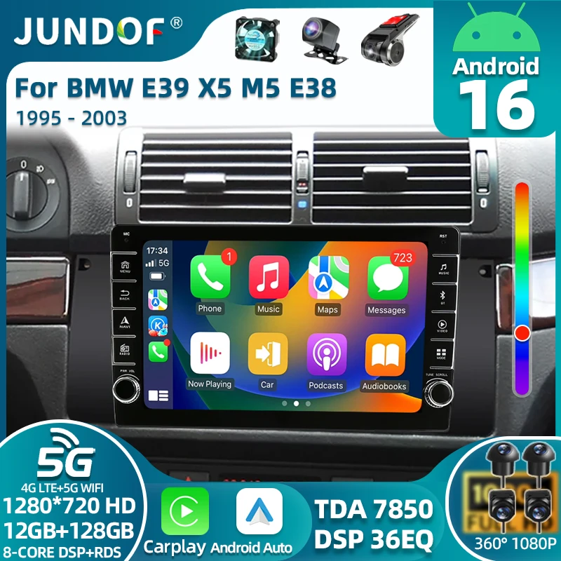 Radio para Auto Android 16 para BMW Serie 5 E39, Serie 7 E38, X5 E53, M5, Android Auto, Carplay, Botones, Estéreo para Auto, GPS, Sistema Inteligente