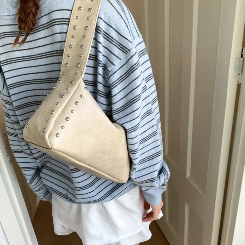 Original Design Rivet Soft Leather Biker Style Underarm Bag Luxury Small Size New 2026 Women's Handbag Fashion Trend