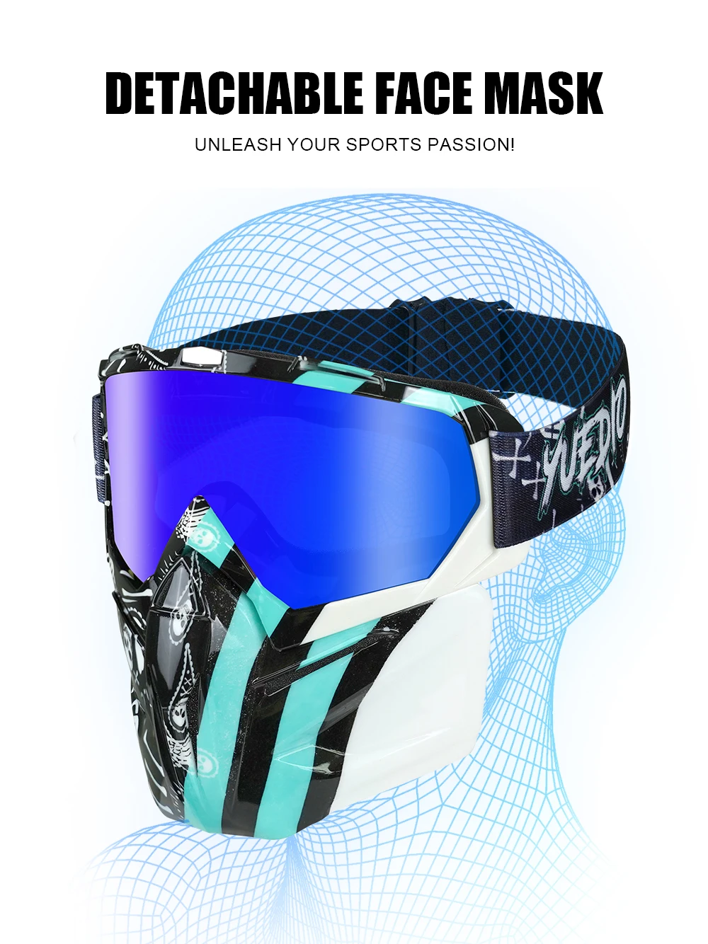 Detachable Face Shield Motocross Goggles Windproof Sandproof Anti-UV Full Face Protective Goggles for Motorcycle Off-Road Sports