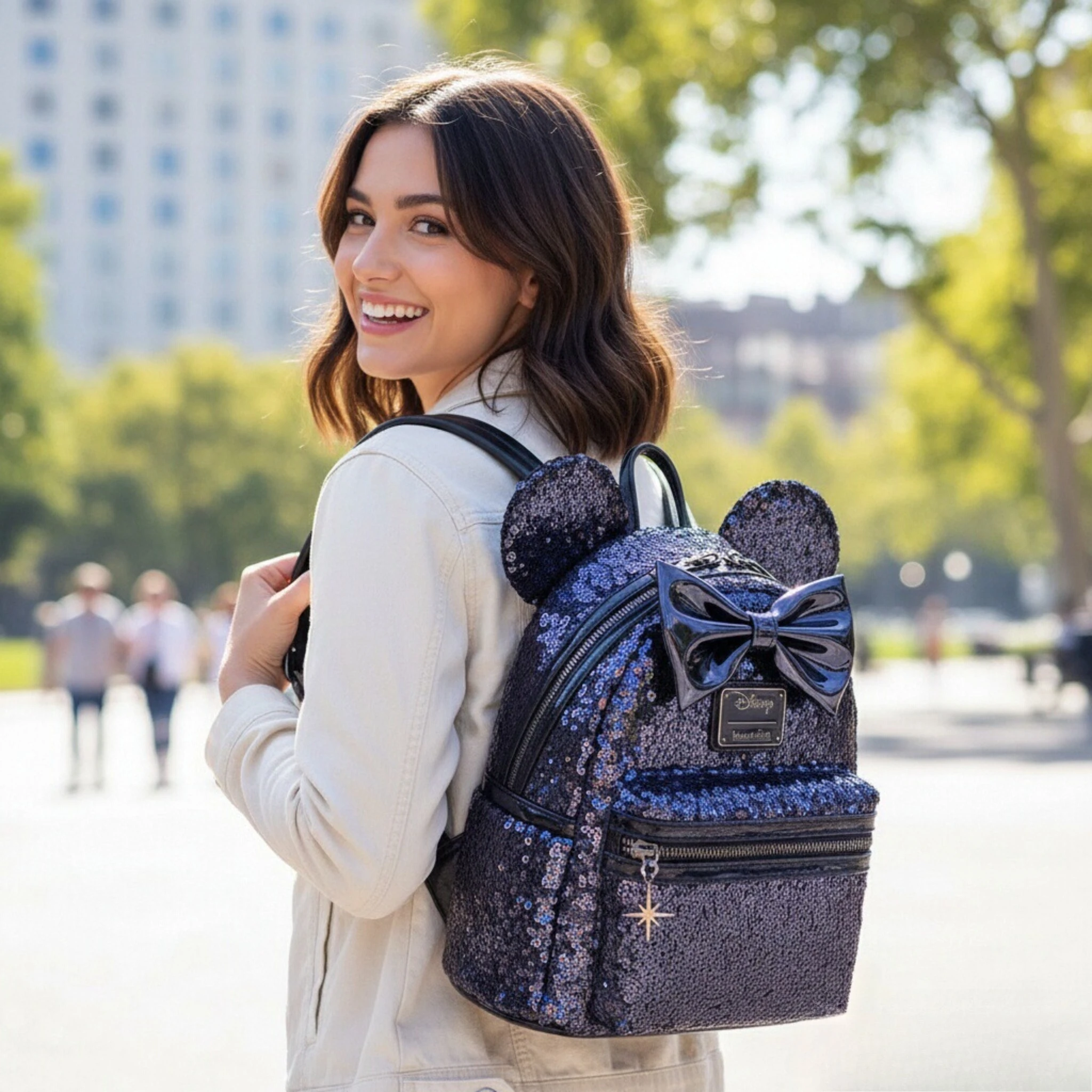 

Mickey and Minnie Mouse Sequin Backpack Double Shoulder Bags Lady Birthday Gift Versatile Fashion Travel Bag