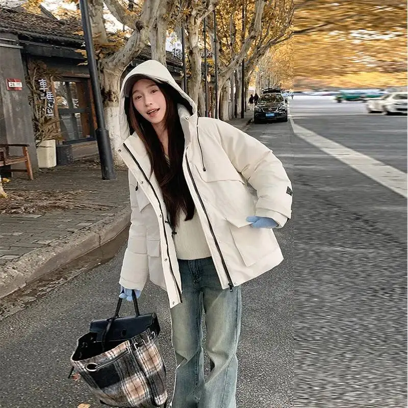 

Women Fur Collar Down Cotton Jacket Winter New High-End Fashion Hooded Loose Thickened Cotton-Padded Jackets Short Coat