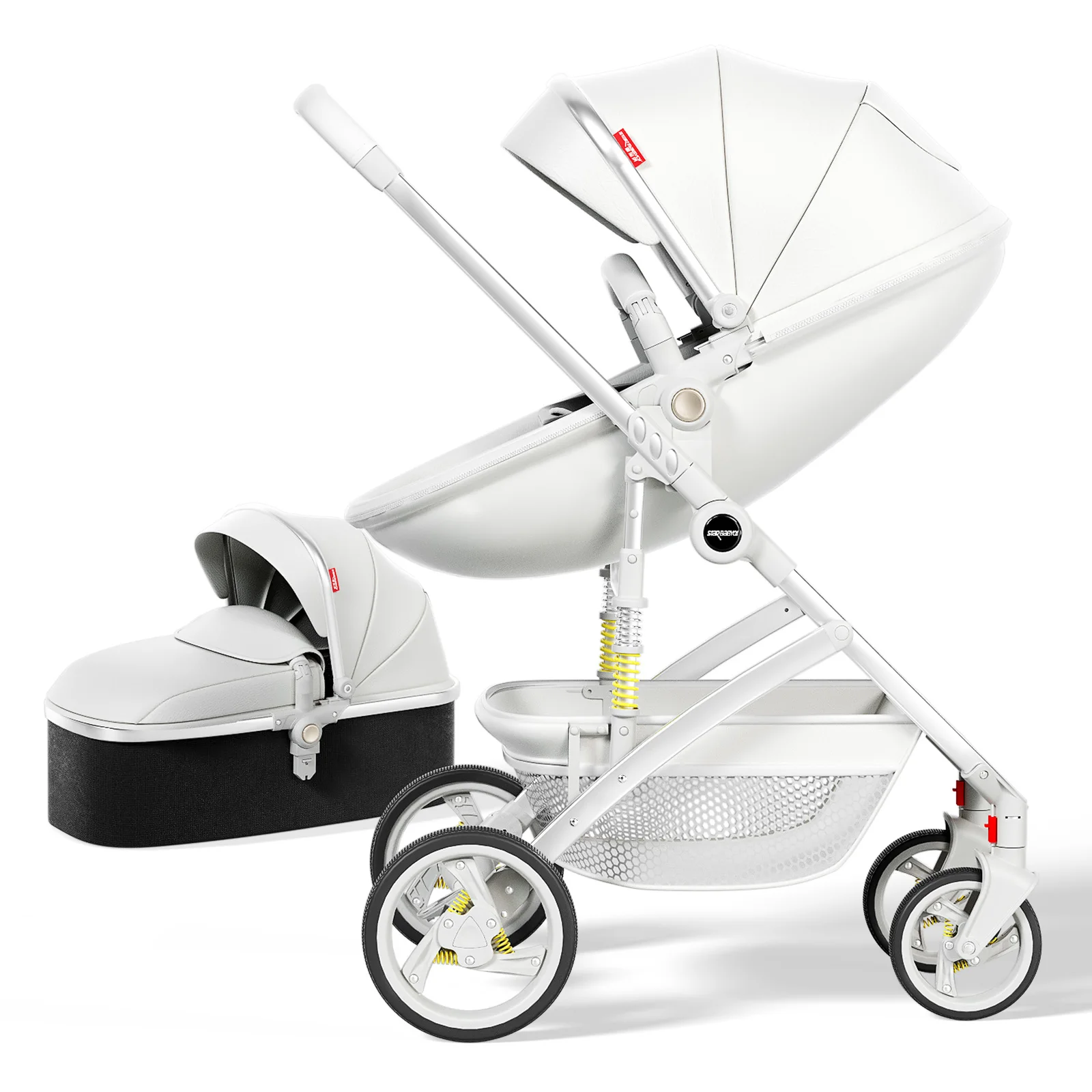 

2024 Amazon Hot selling High Landscape Baby Stroller Pu Leather Baby Carriage with 360 Rotation Function Convenient Pram