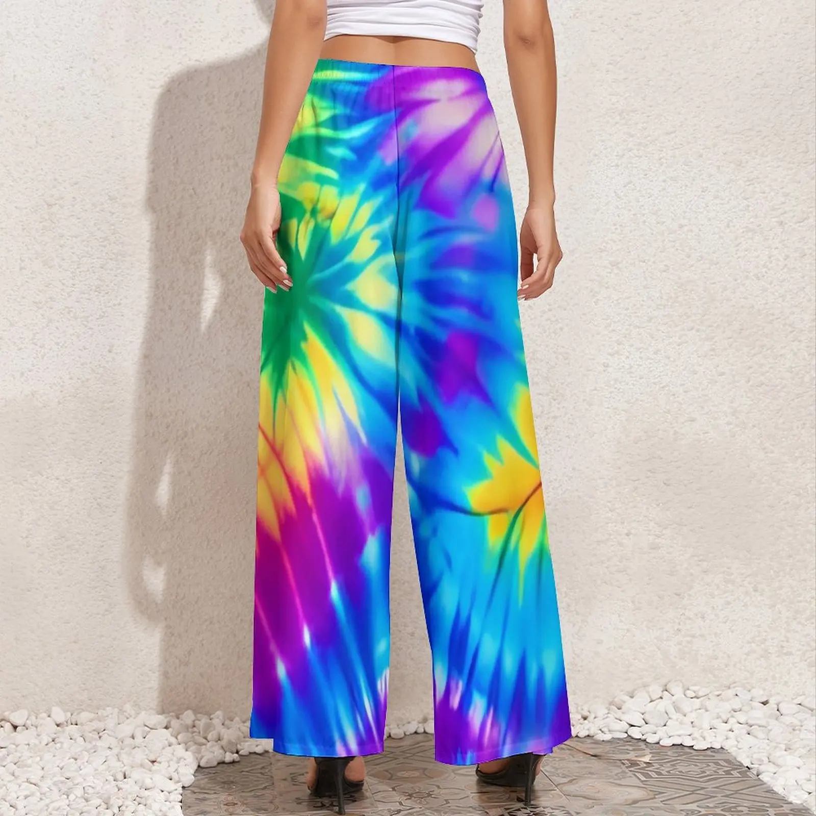 Pantaloni colorati Tie Dye pantaloni a gamba larga da ufficio con stampa arcobaleno pantaloni dritti con motivo estetico Oversize da donna