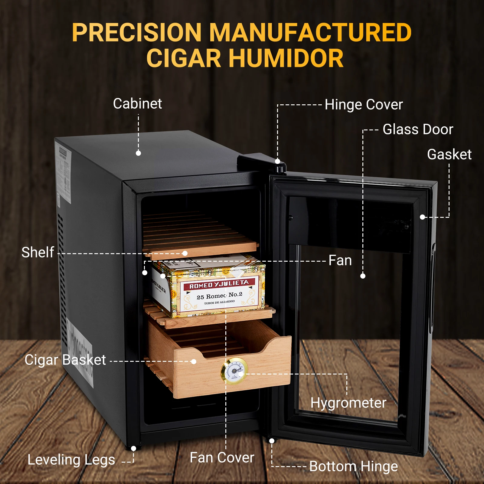 3 in 1 25L Electric Humidor with Hygrometer,Humidifier,Cooling Fan & Spanish Cedar Lining,Lights Control System