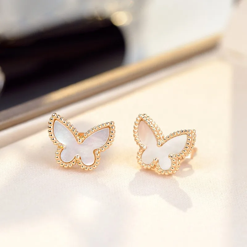 Smile Love Real 18K gold butterfly earrings pure AU750 women's exquisite jewelry gift E152