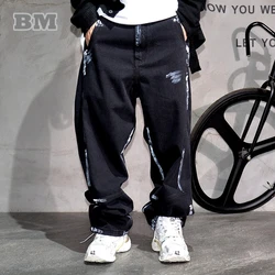 High Quality Streetwear Splash Paint Mens Jeans High Street Hip Hop Skateboard Denim Pants Korean Fashion Black Trousers Male