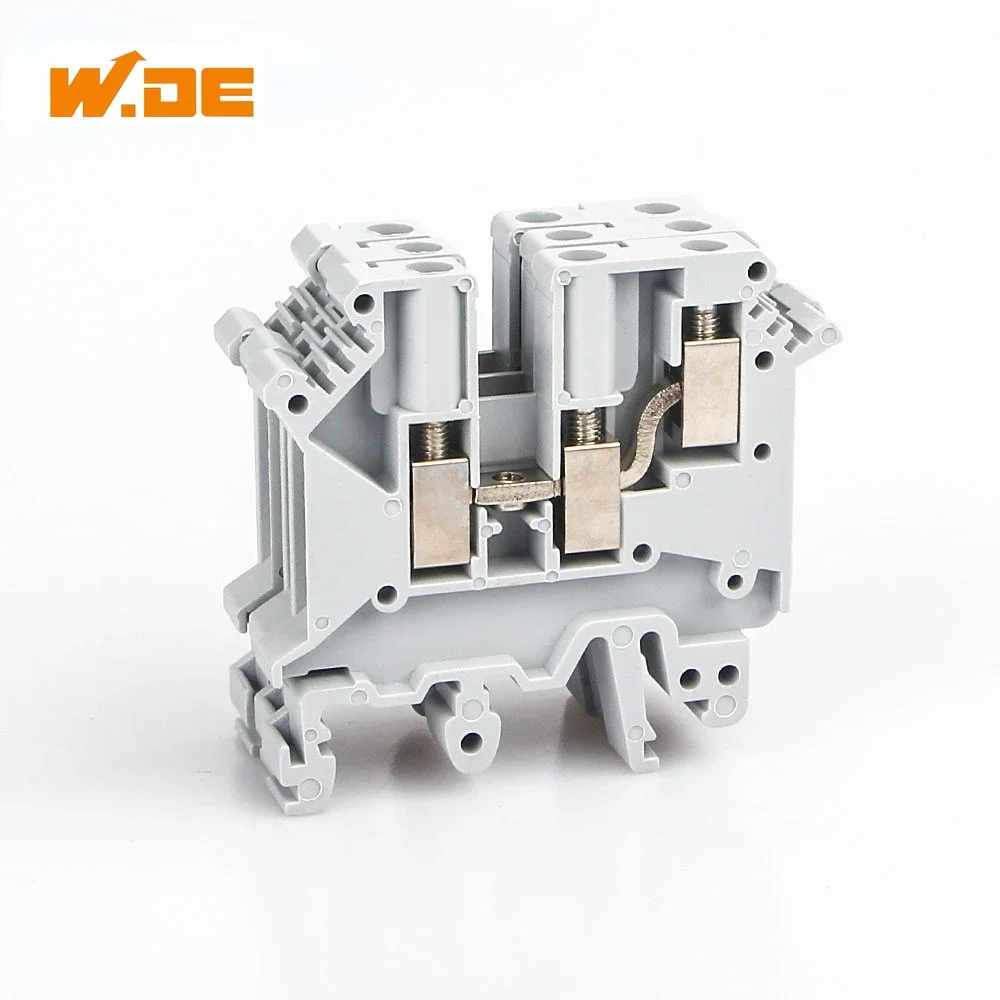 10Pcs UK-5-TWIN Din Rail Terminal Blocks Screw Connection One In Two Out Multi Conductor 3 Conductors