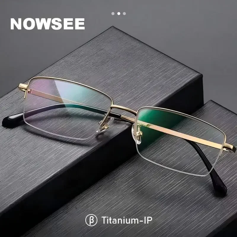 

Men Business Titanium Frame IP Plating Half Frame Vintage Square Prescription Optical Spectacle Frames Ultra Lightweight